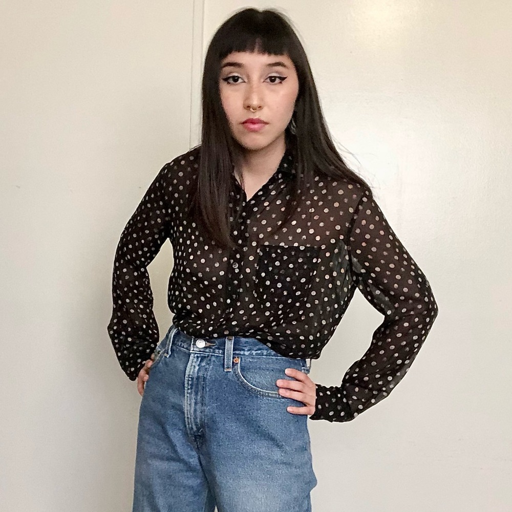 Madewell Broadway and Broome Black polka dot shirt